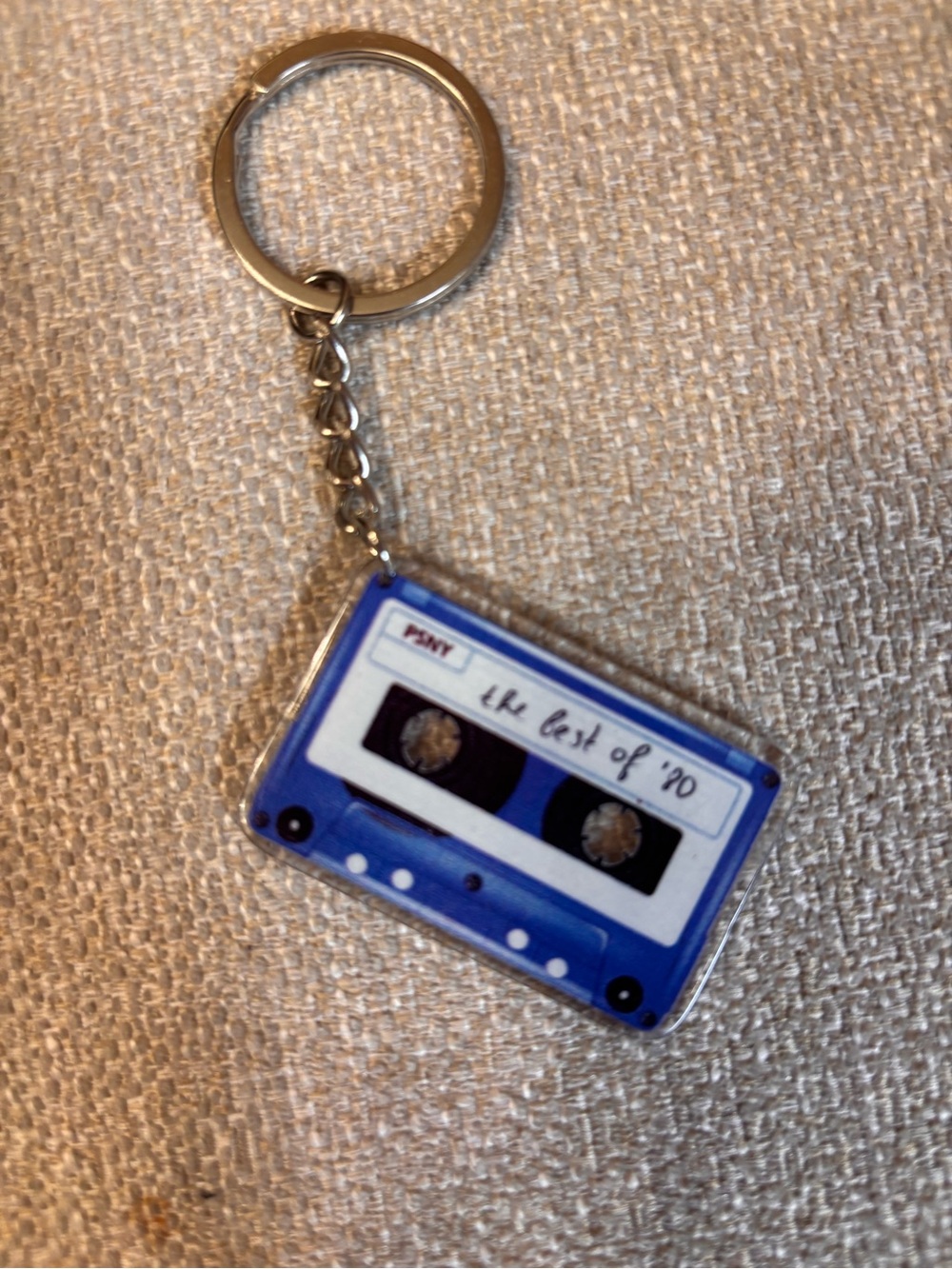 New 80s Blue Cassette Tape Keychain Portable Audio Charm